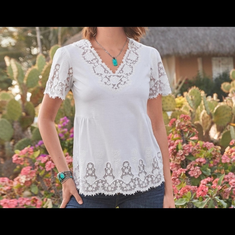 New lace embroidered cotton top from Sundance.